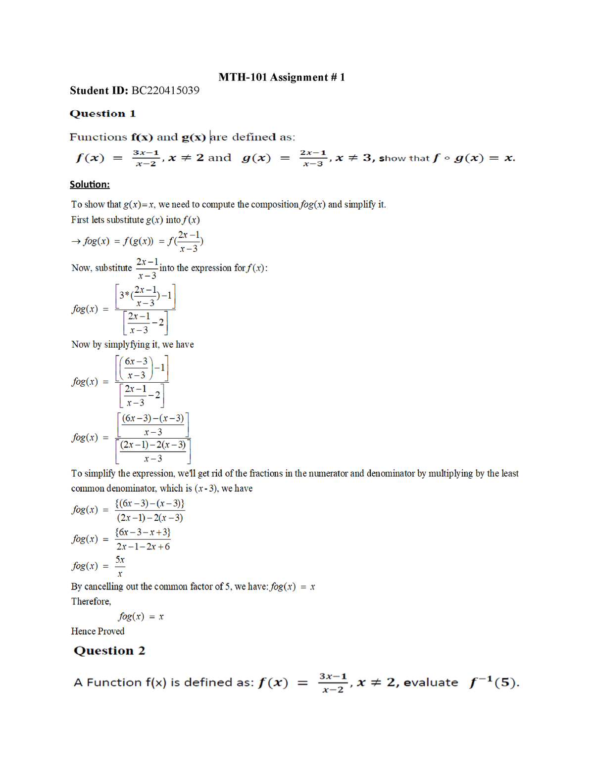 math 101 assignment 1 solution