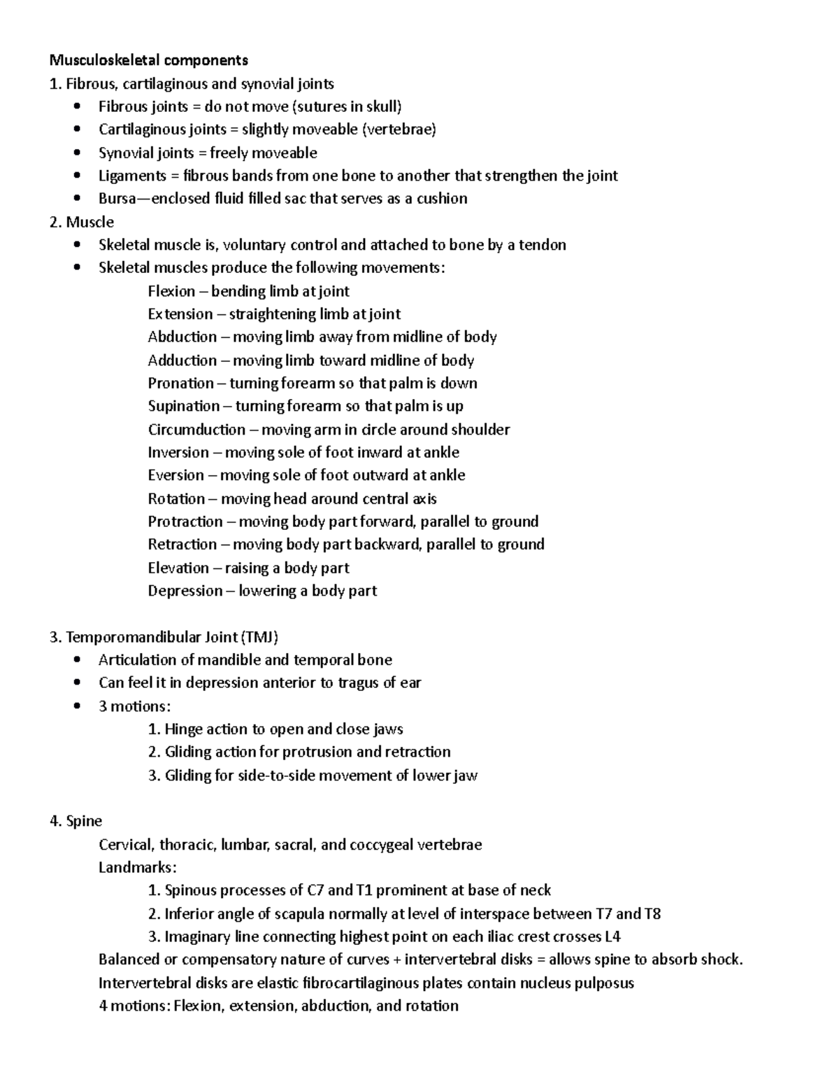 Health Assessment - Musculoskeletal components Fibrous, cartilaginous ...