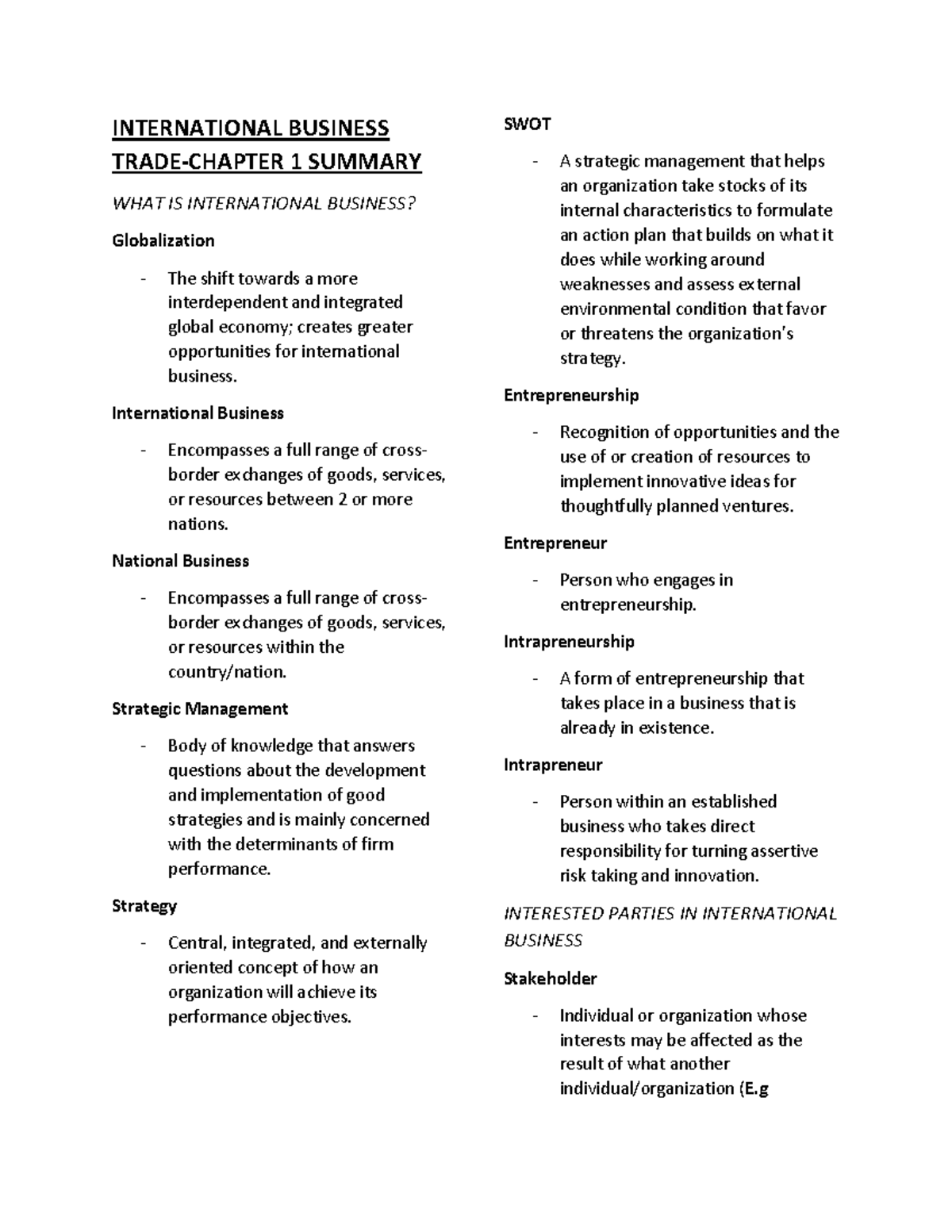 Reviewer for Midterms - INTERNATIONAL BUSINESS TRADE-CHAPTER 1 SUMMARY ...