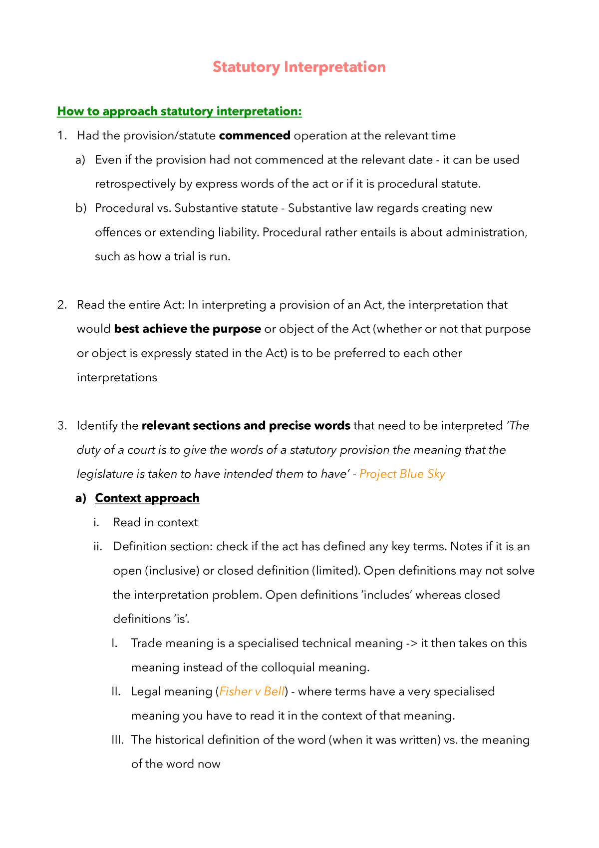 statutory interpretation essay plan