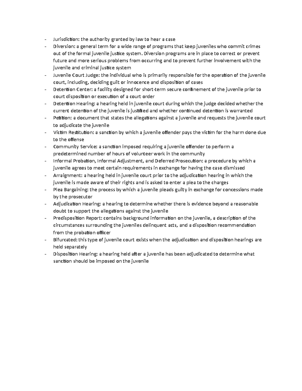 Ch 9 Review Q's Jurisdiction the authority granted by law to hear a