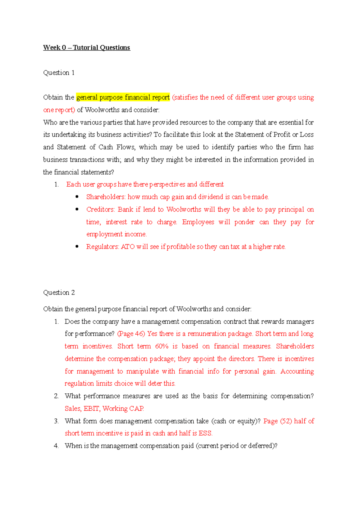 Week 0 - Tutorial Questions - Week 0 – Tutorial Questions Question 1 ...