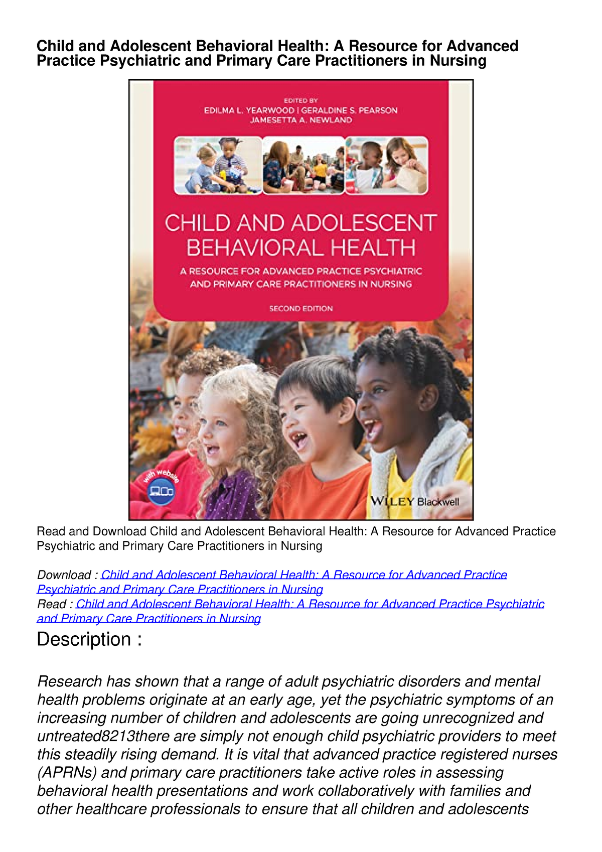 PDF Child And Adolescent Behavioral Health: A Resource For Advanced ...