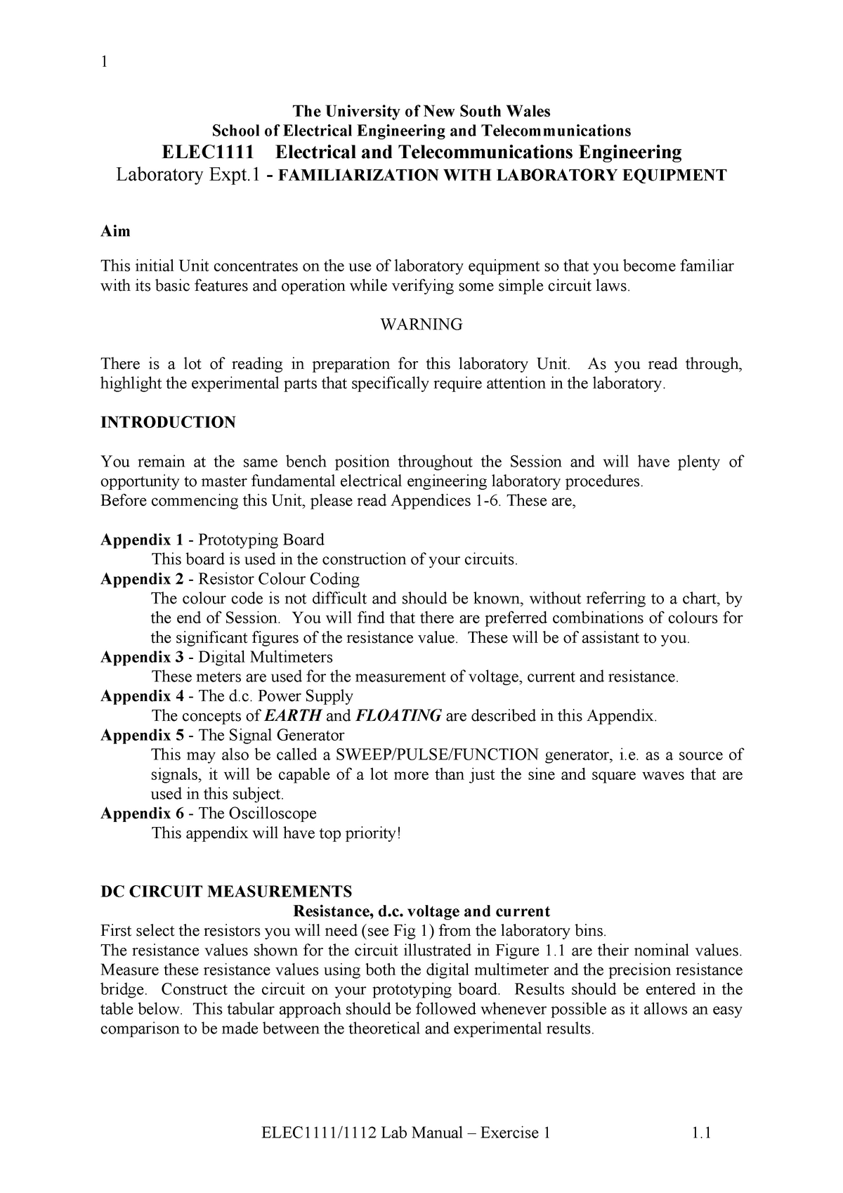 Lab 1 - Familiarisation With Laboratory Equipment - ####### 1 The ...