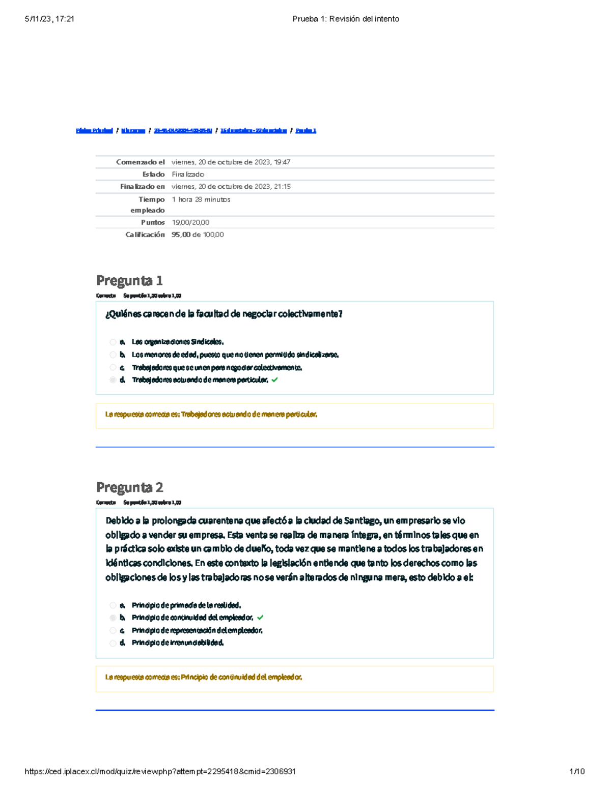 Prueba 1 Derecho Laboral - Página Principal / Mis Cursos / 23-4B ...