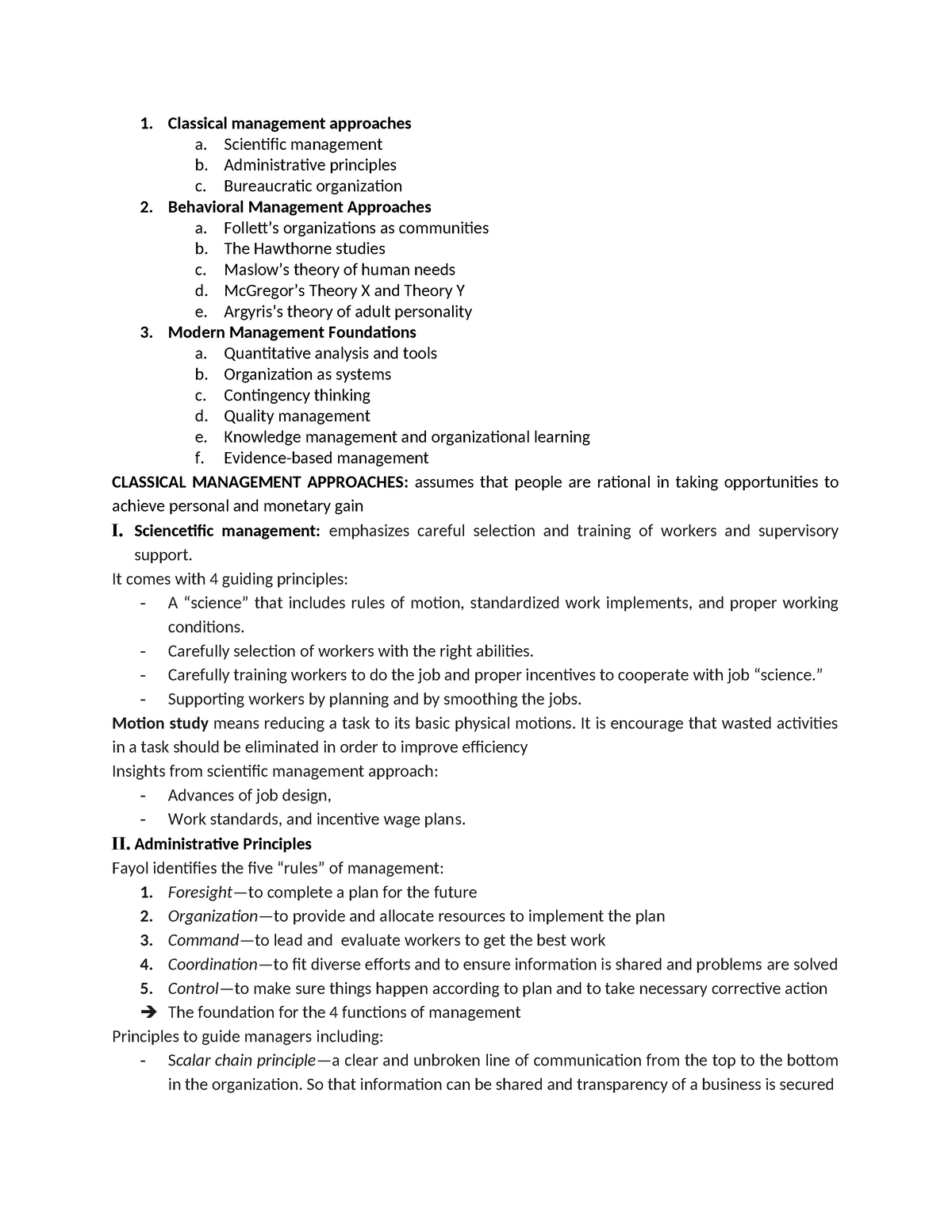 Chapter-2-summary - Other - Classical Management Approaches A ...