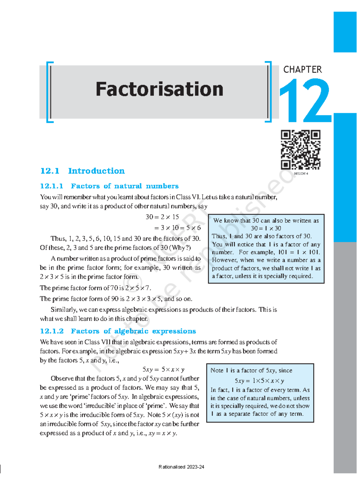 Ncert textbook for class 8 maths chapter 12 - FACTORISATION 145 12 ...