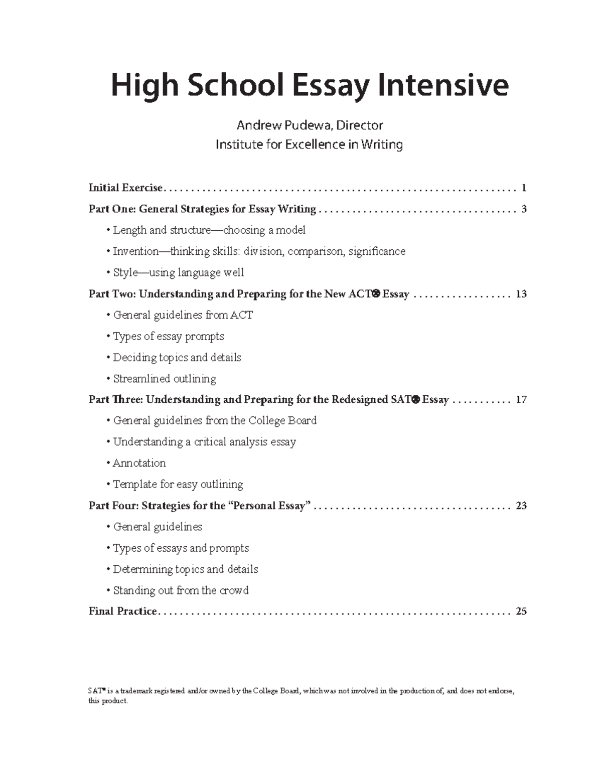 high school essay intensive