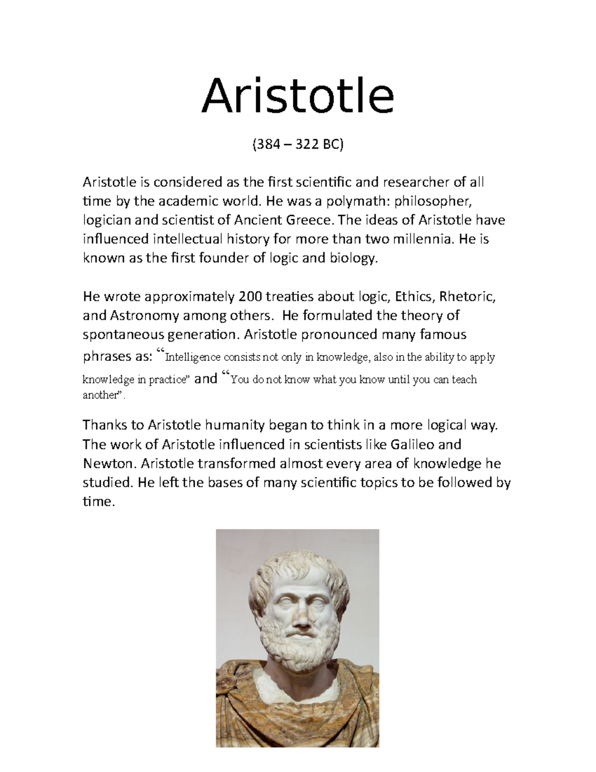 Aristotle - Ensayo sobre Aristóteles, ingles intermedio. - Aristotle ...