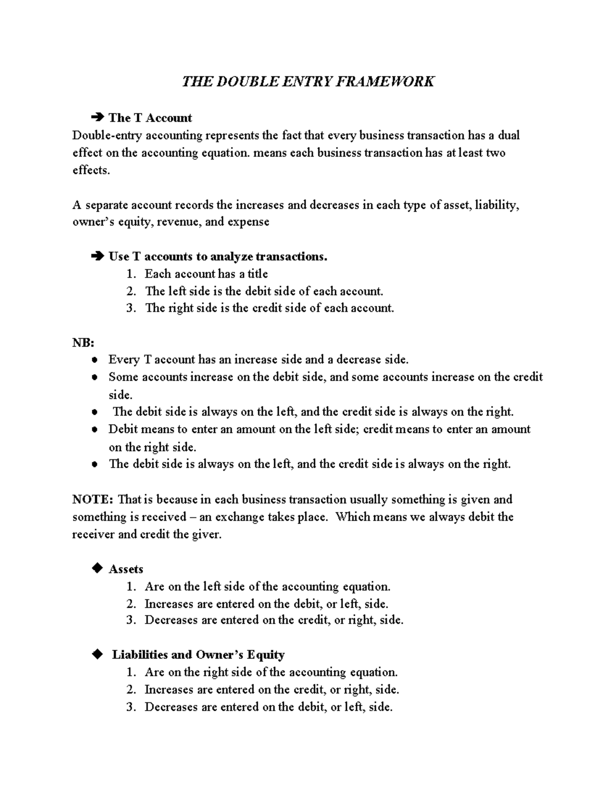 ACC 100 Chapter 3 Lecture Notes - THE DOUBLE ENTRY FRAMEWORK The T ...