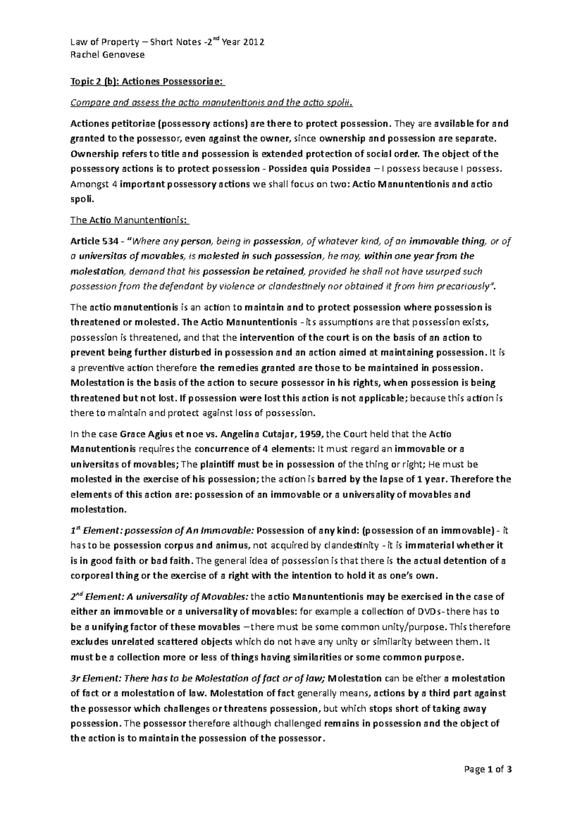 2. Possession - (b) Actiones Possessoriae -++ - Law Of Property – Short ...