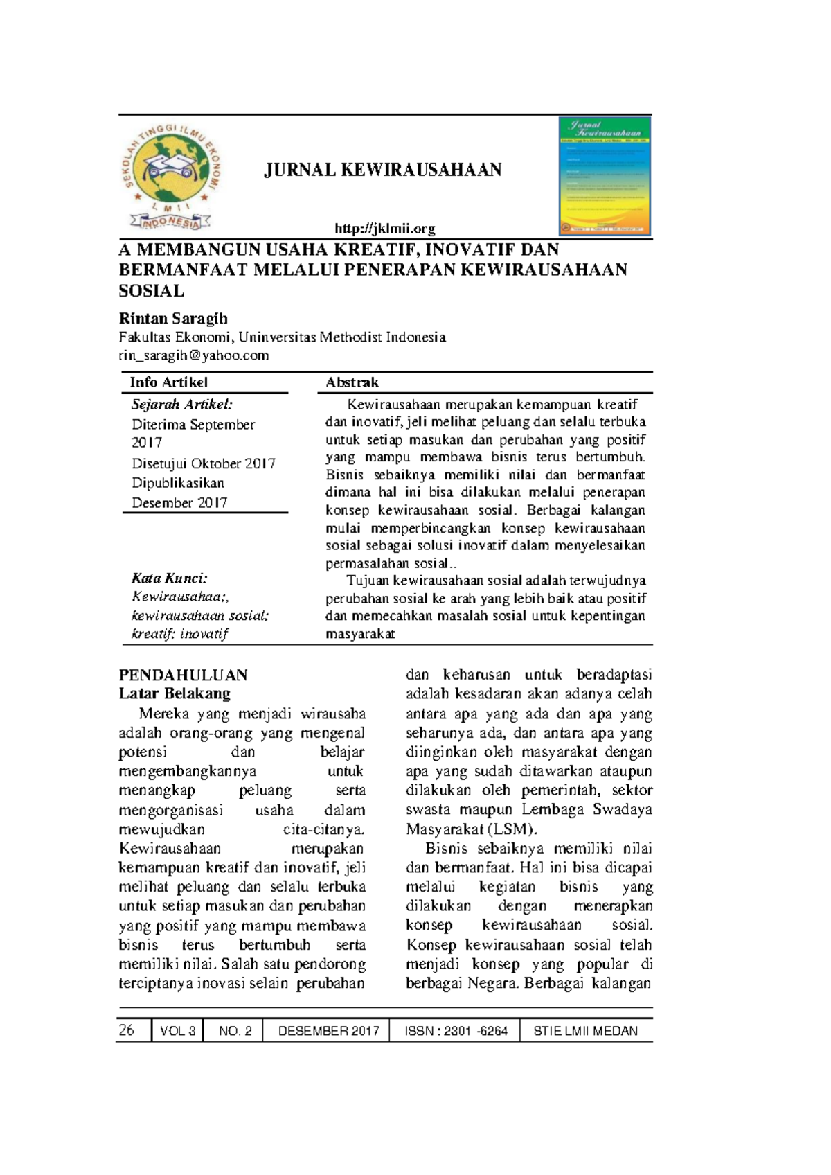 Analisis Jurnal Kewirausahaan - A MEMBANGUN USAHA KREATIF, INOVATIF DAN ...