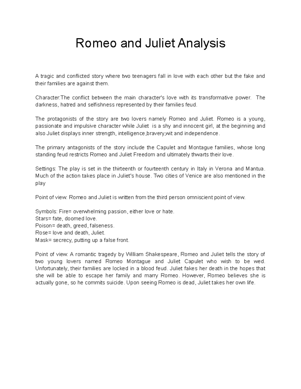 Romeo and Juliet Analysis CharacterThe conflict between the main