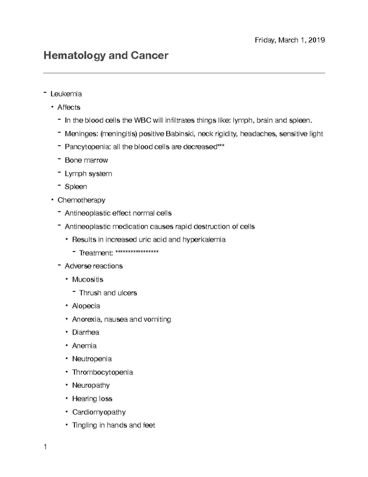 Hemo Notes - Rickeard - Friday, March 1, 2019 Hematology and Cancer ...