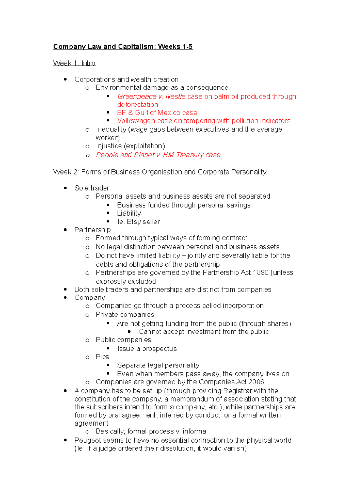 Company Law Weeks 1-5 - Company Law and Capitalism: Weeks Week 1: Intro ...