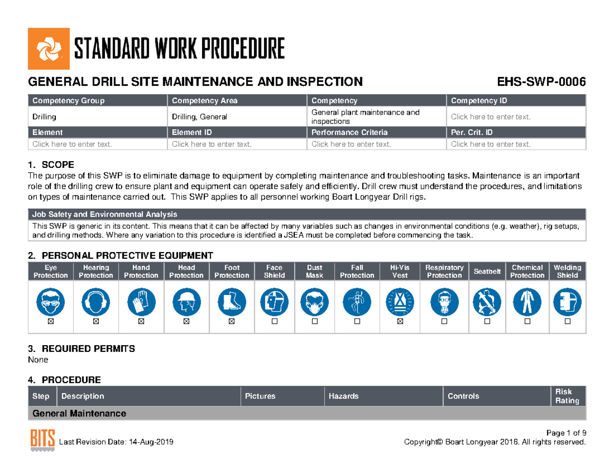 EHSSWP0006 General Plant Maintenance AND Inspections Page 1 of 9