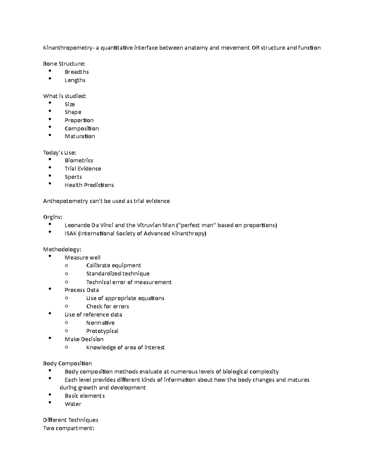 FRSC 300 Notes - Kinanthropometry- a quantitative interface between ...