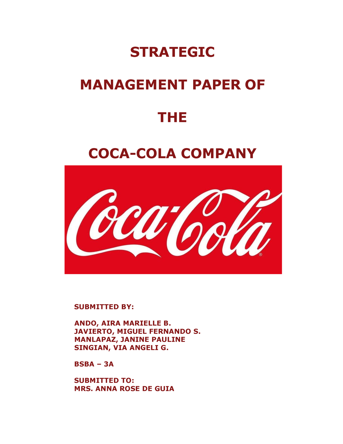 strategic management assignment on coca cola