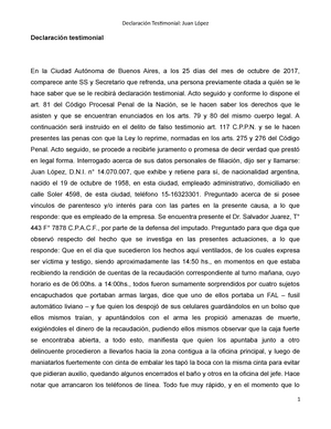 Declaración Testimonial - Testimonial: Juan testimonial En la Ciudad de  Buenos Aires, a los 25 del - Studocu