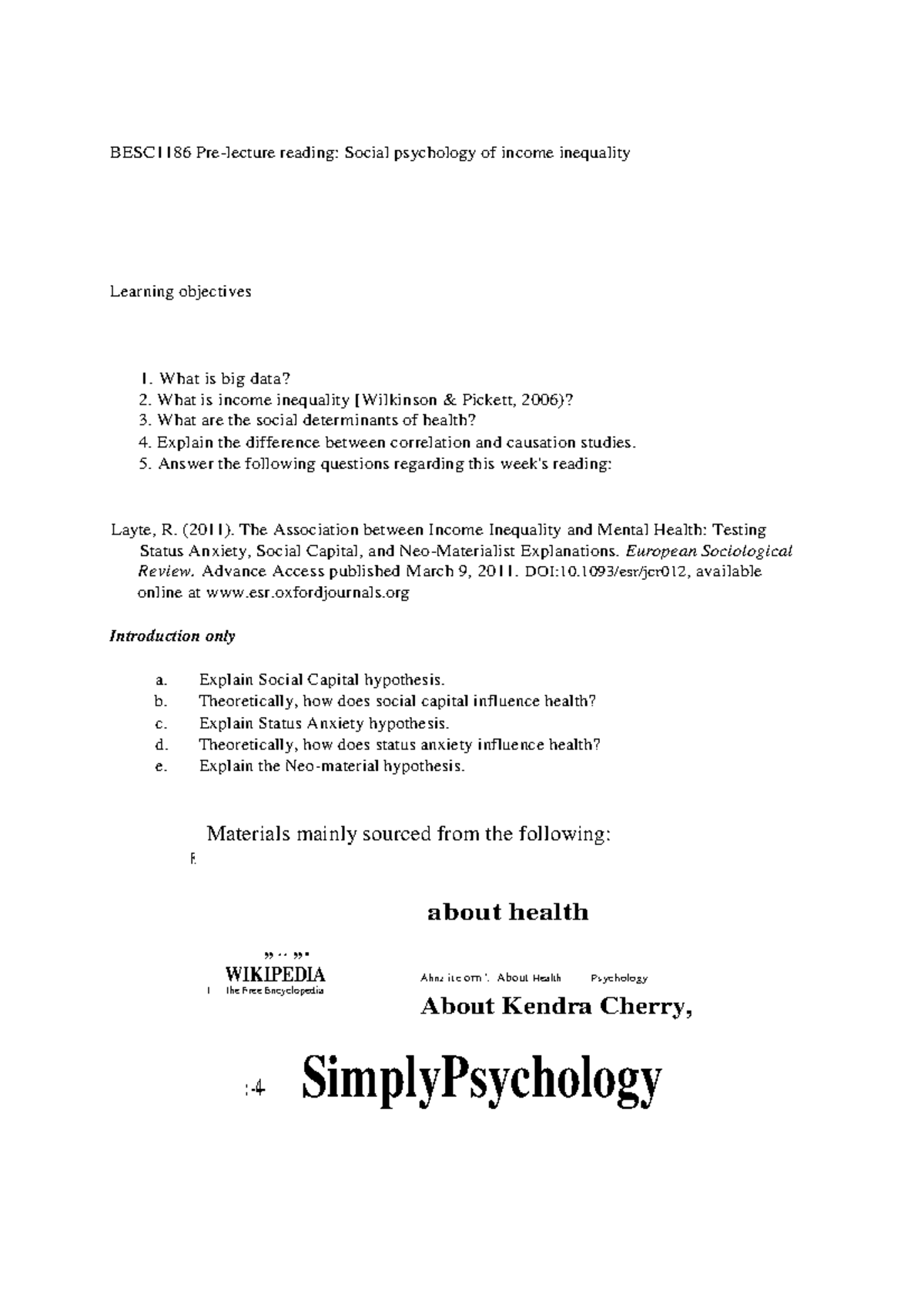 Social Psychology of Inequality BESC1186 Prelecture reading