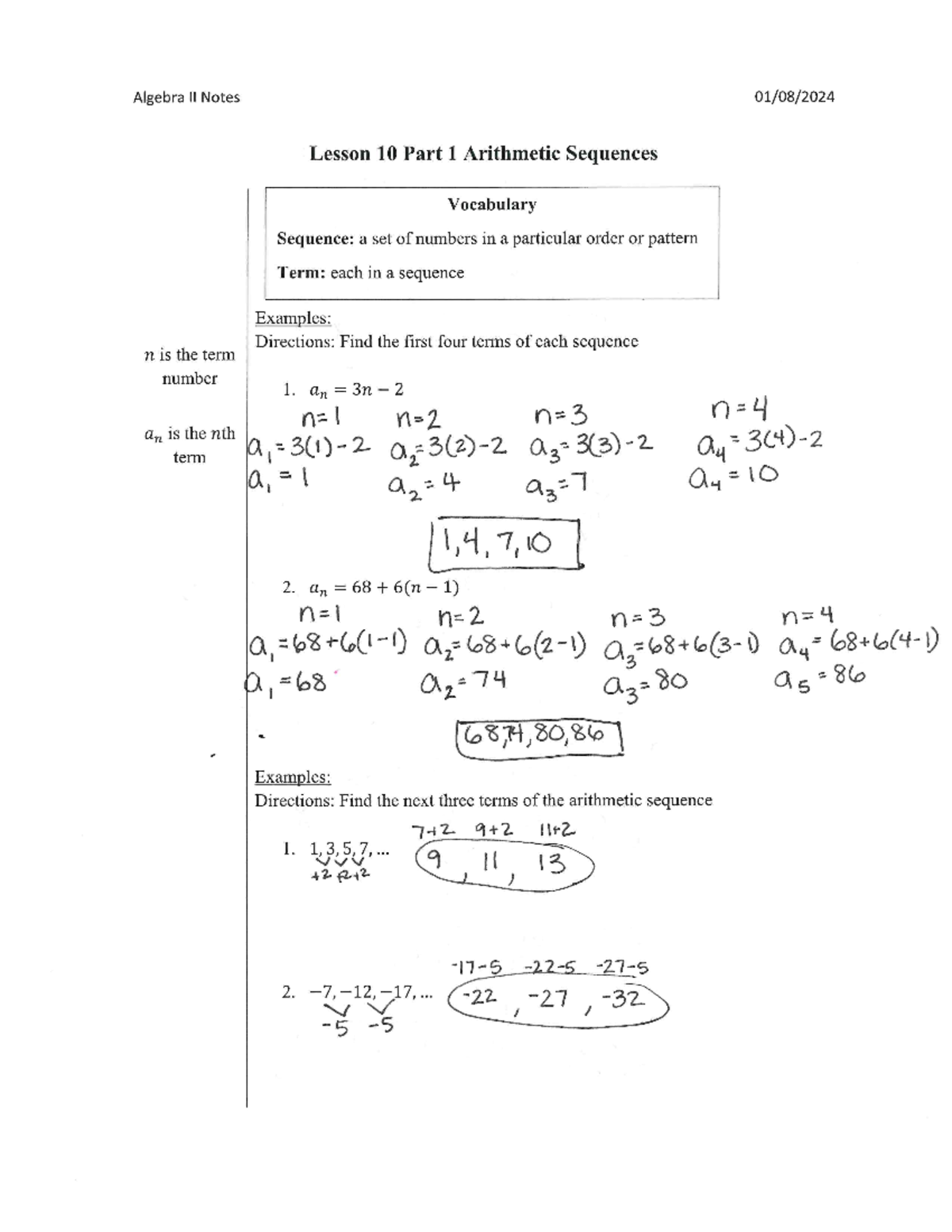 10.1 Arithmetic Sequences - Studocu