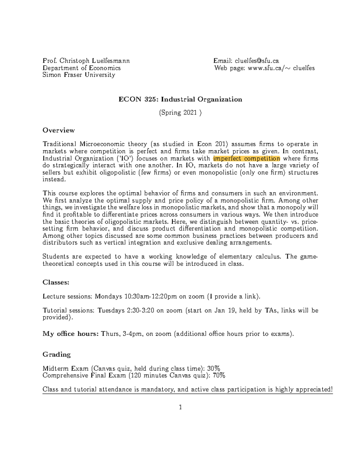 Syllabus ECON325 Fall21 Prof Christoph Luelfesmann Email Cluelfes
