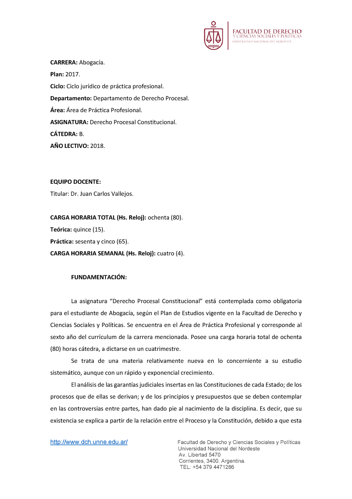 Catedra B Derecho Procesal Constitucional Unidades - Dch.unne.edu ...