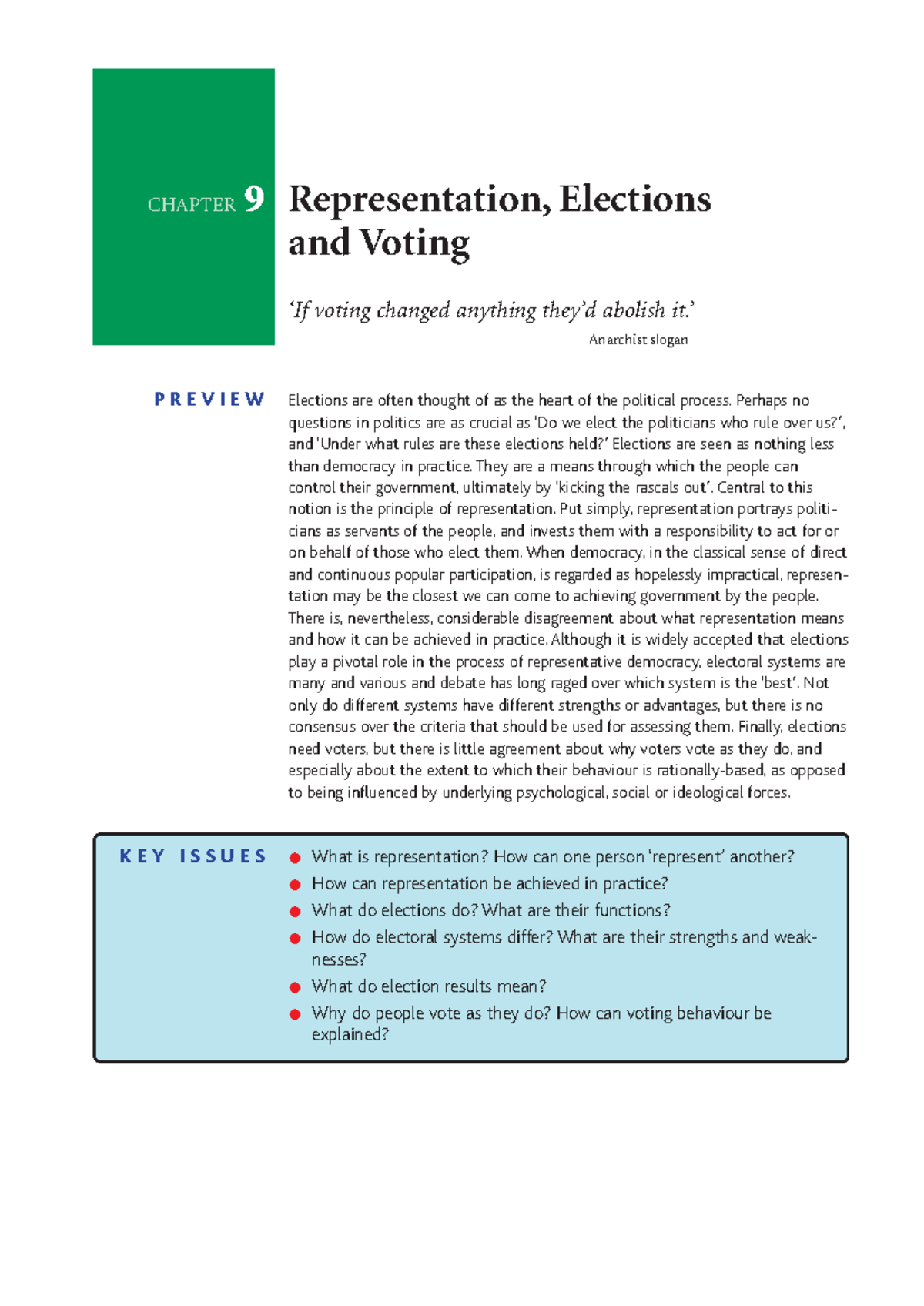 Electoral Systems - CHAPTER 9 Representation, Elections and Voting ‘If ...