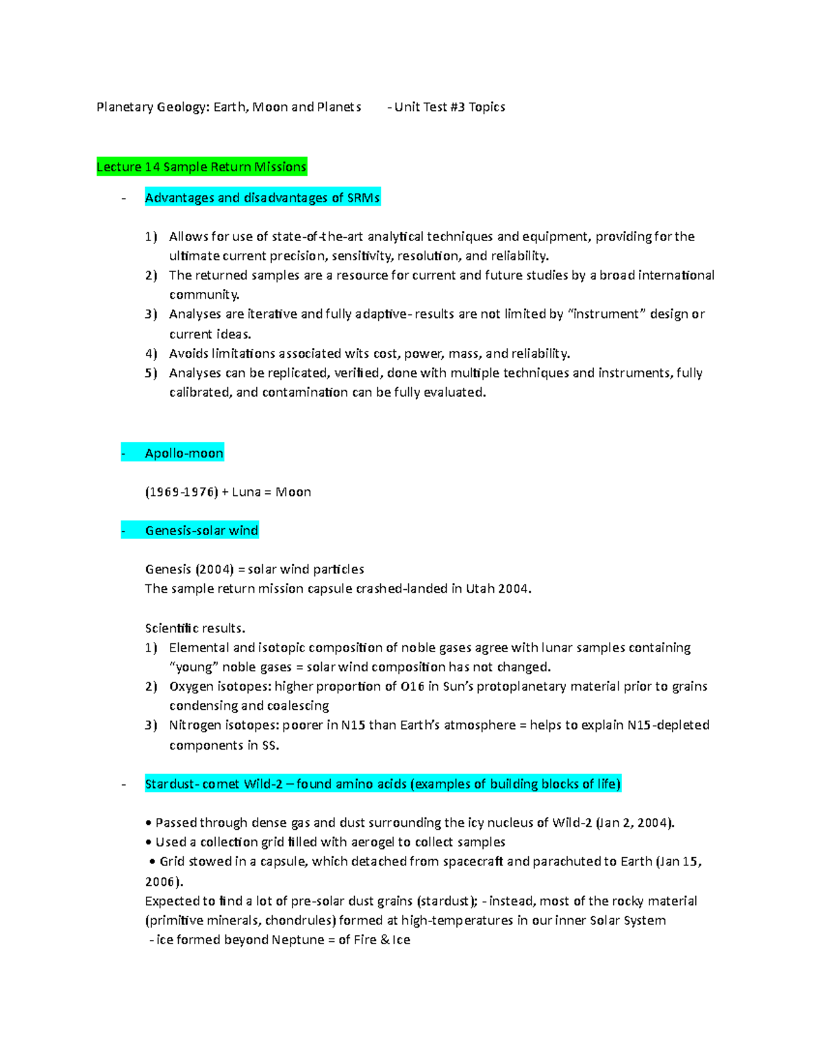 Earth Moon, Planets - Unit Test 3 Study Guide - Planetary Geology ...
