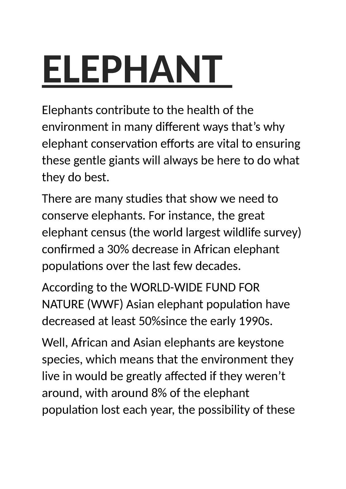 Elephant - environmental science - ELEPHANT Elephants contribute to the ...