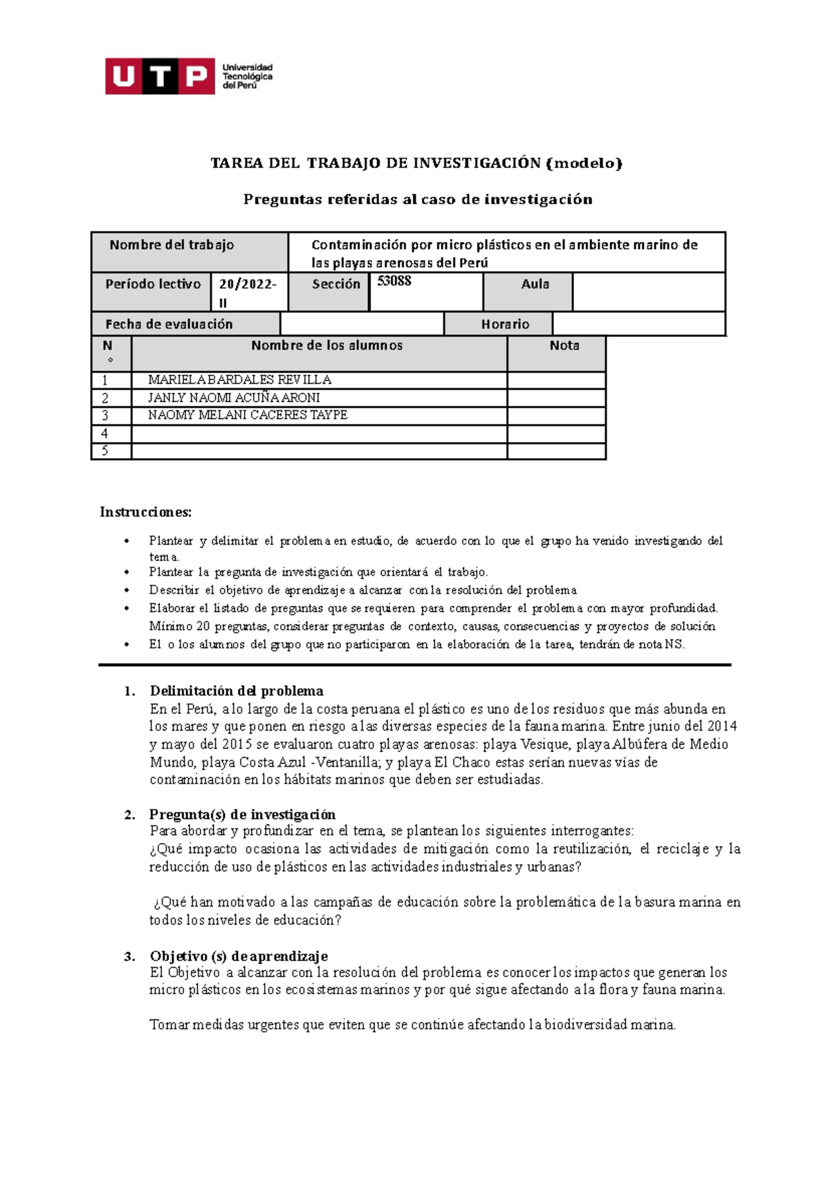 Semana 5 - Tarea 1 - Modelo - TAREA DEL TRABAJO DE INVESTIGACIÓN ...