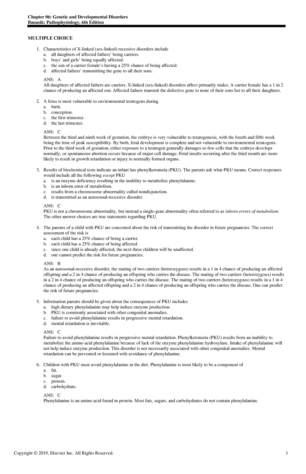 Exam View - Chapter 06 - PATHOPHYSIOLOGY - Copyright © 2019, Elsevier ...