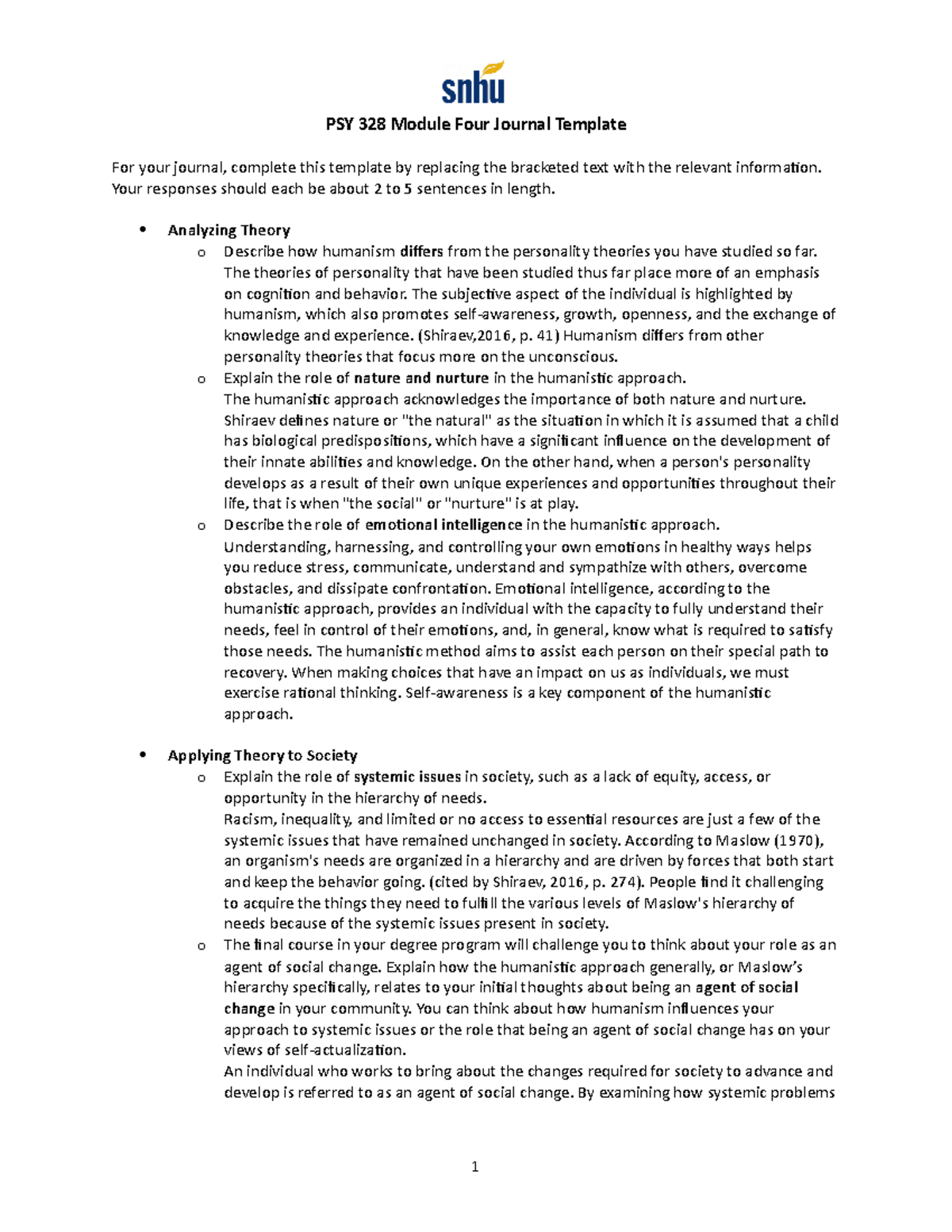 PSY 328 Module Four Journal Template - PSY 328 Module Four Journal ...