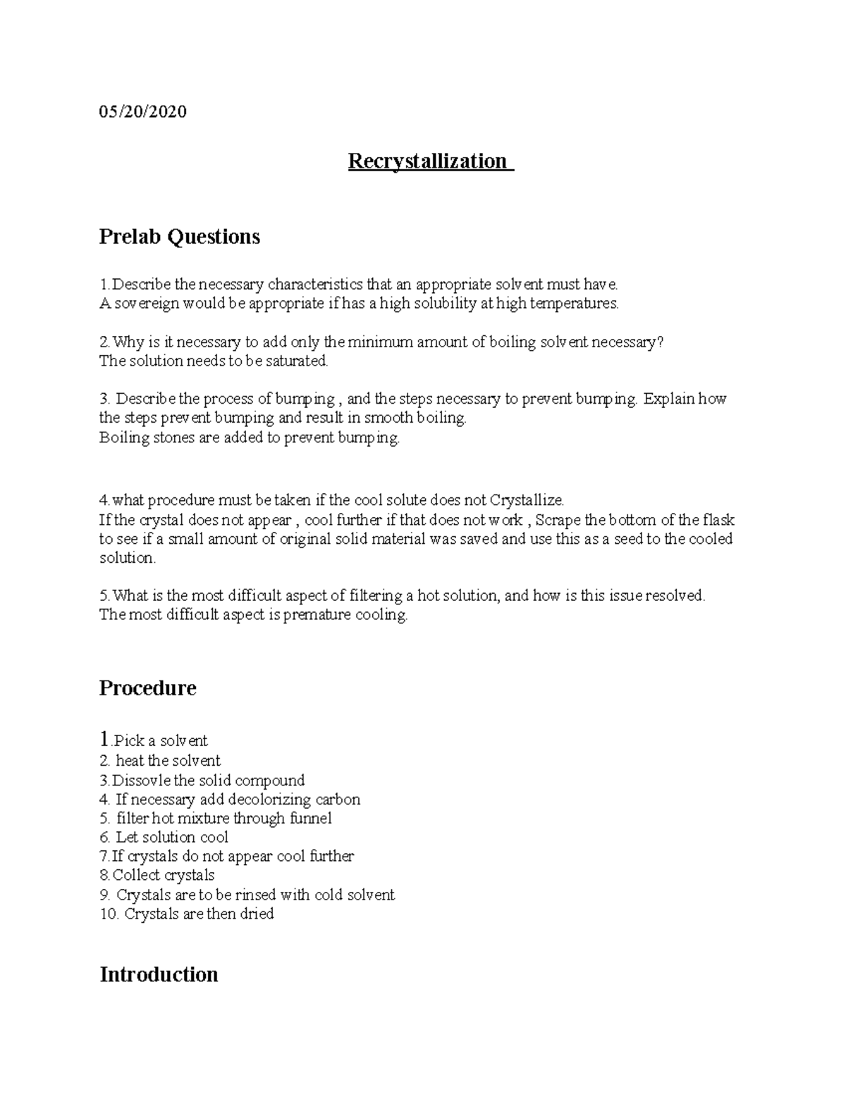 recrystallization experiment lab report pdf