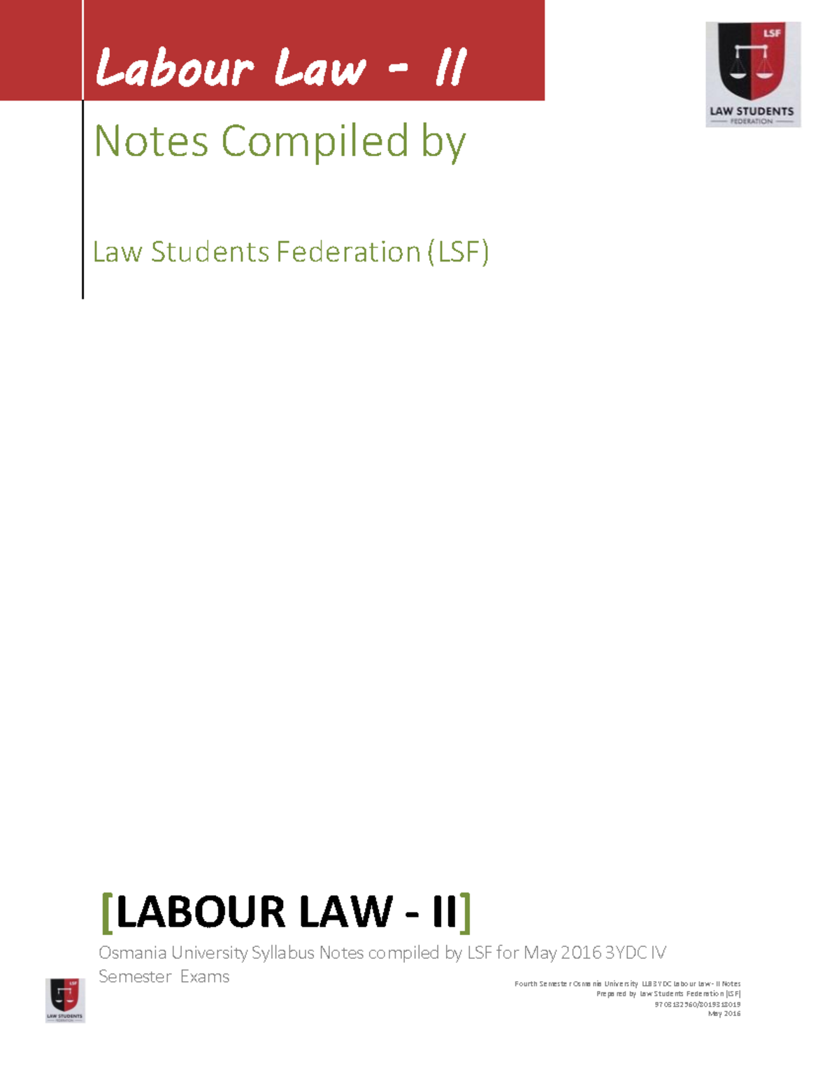 The Labour LAW-II - Notes For Preparation - Fourth Semester Osmania ...