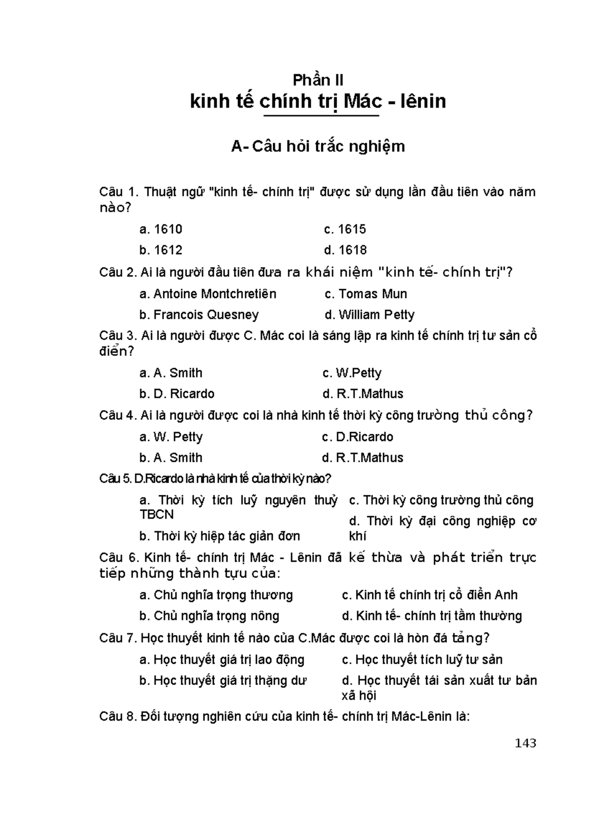 B2-ktct-cauhoitracnghiem - Phần Ii Kinh Tế Chính Trị Mác - Lênin A- Câu 