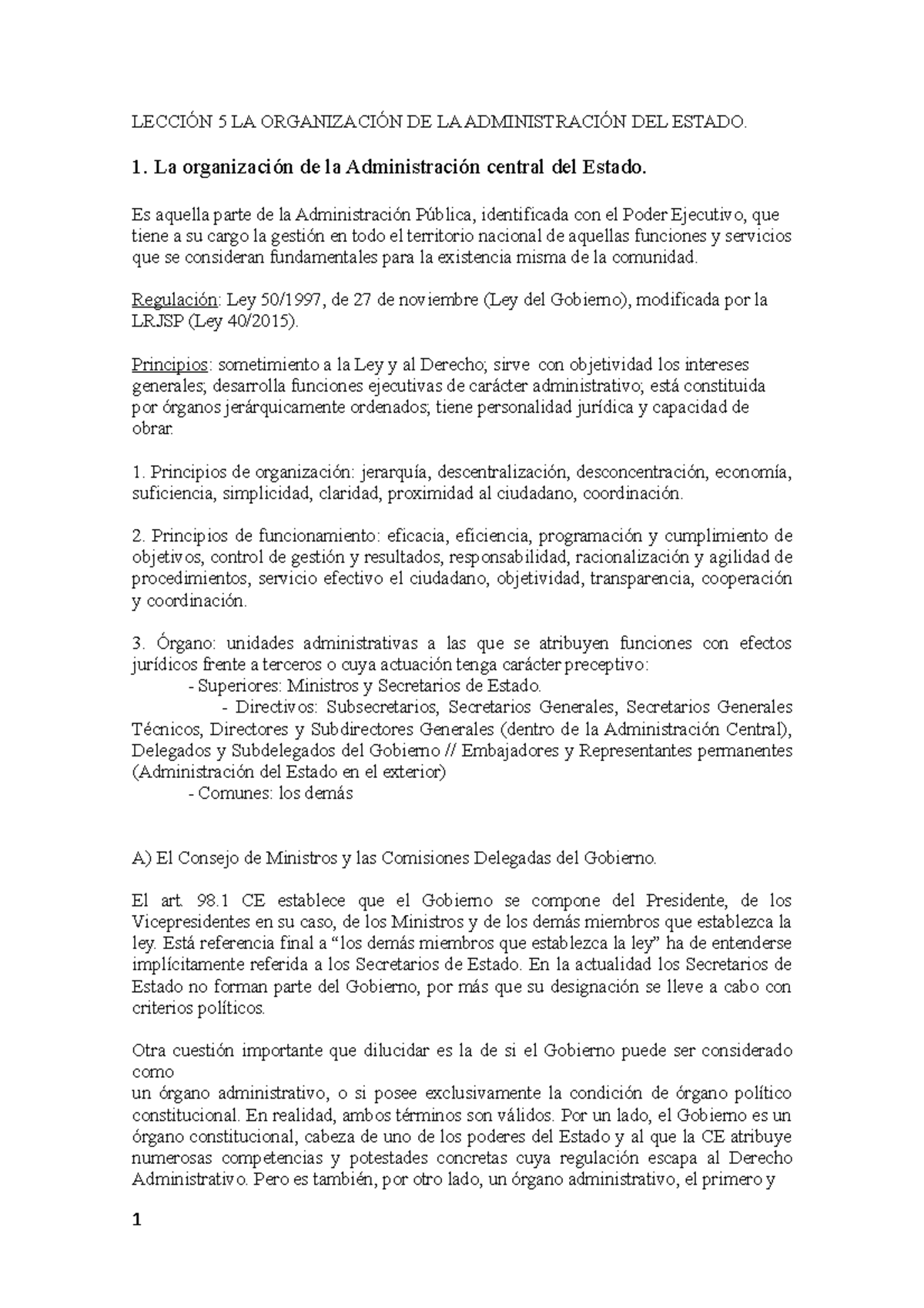 Lección 5 - Apuntes del tema 5 - LECCIÓN 5 LA ORGANIZACIÓN DE LA ...