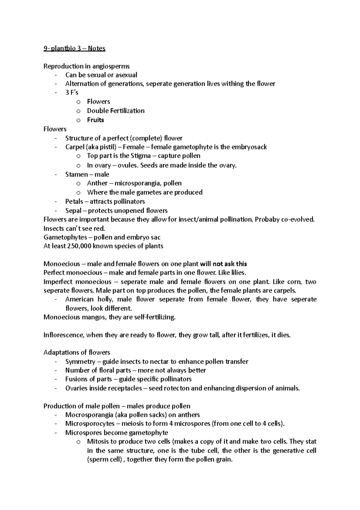 9-plantbio 4 - Lecture notes 9 - 9- plantbio 3 – Notes Reproduction in ...