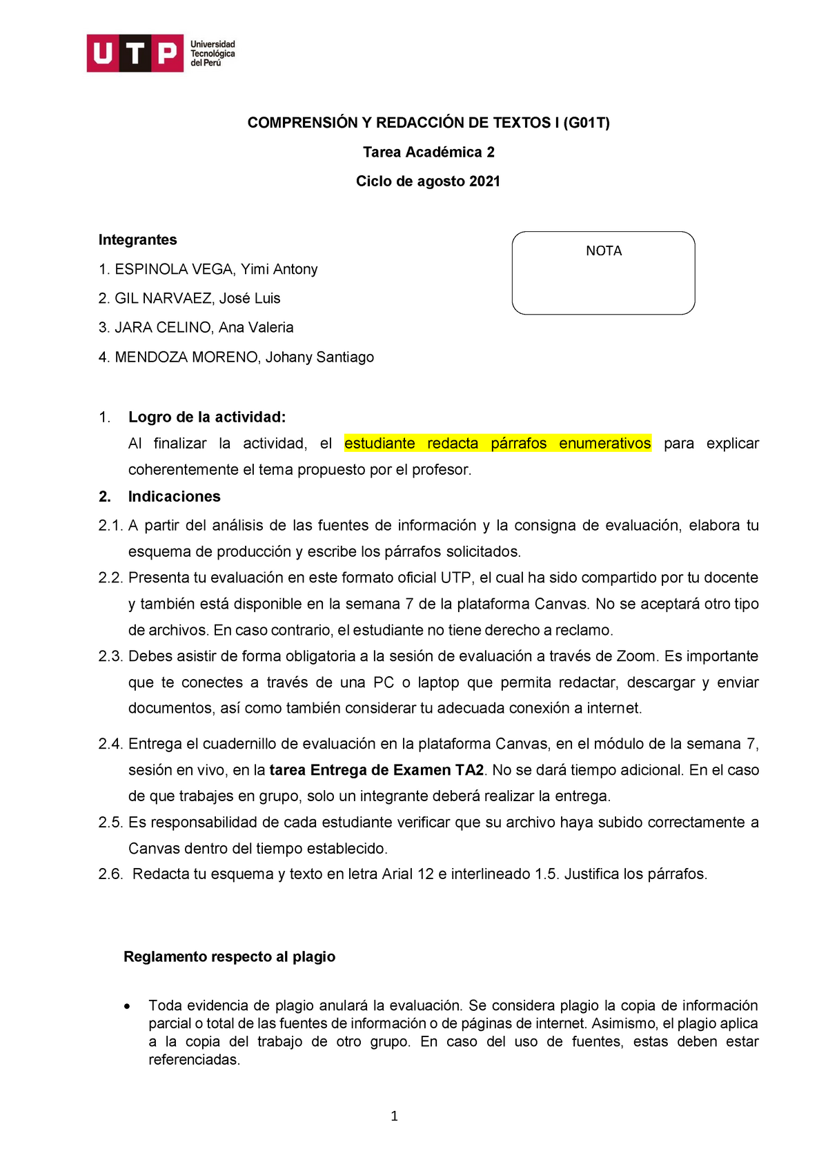 CRT1- CGT Tarea Académica 2 Formato UTP Agosto 2021 (2) - COMPRENSIÓN Y ...