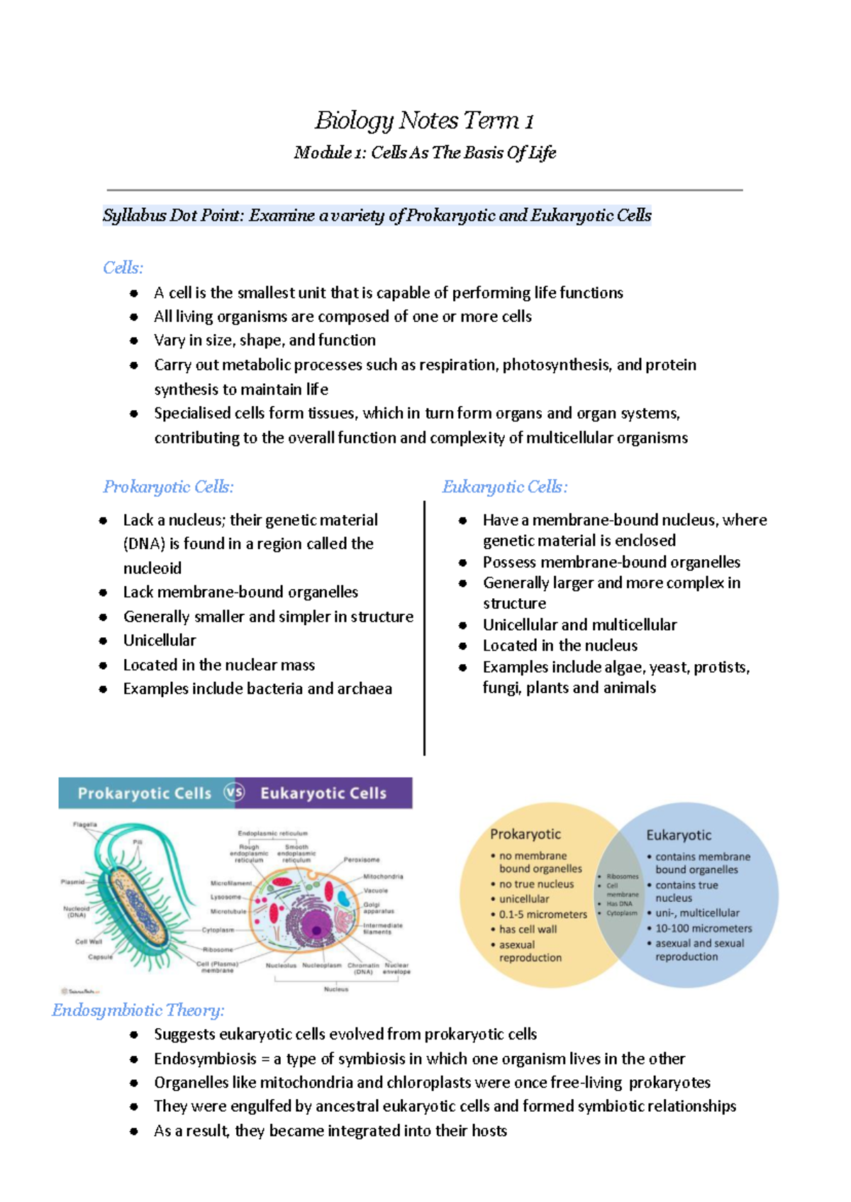 PRE LIM studyco - Module one - Cells as a basis of life - Biology Notes ...