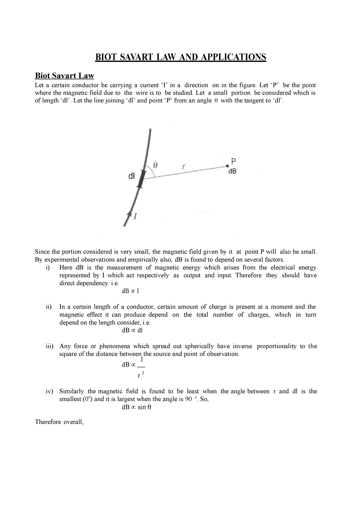 Biot Savarts Law And Its Simple Applications Biot Savart Law And Applications Biot Savart Law 