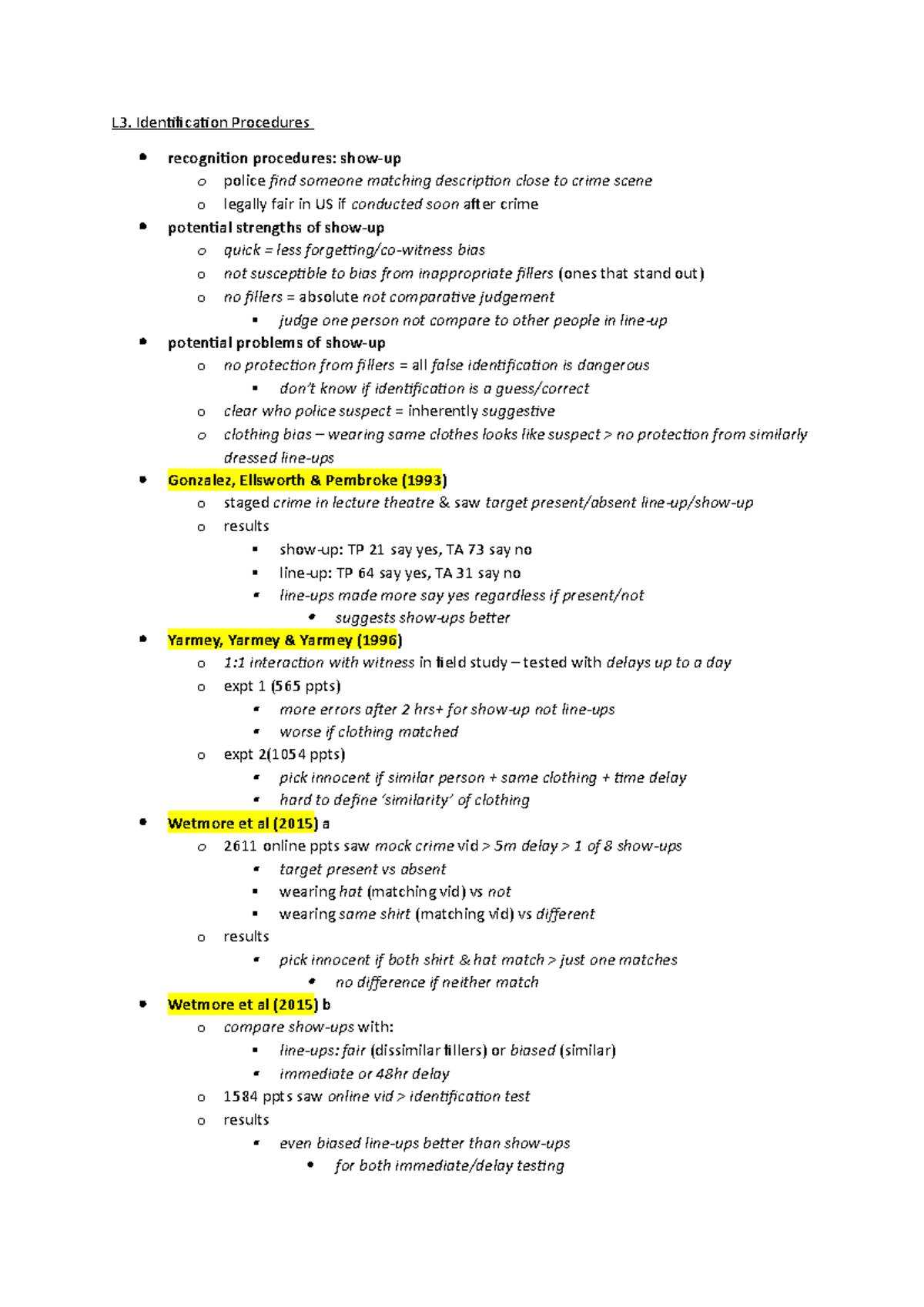 L3. Identification Procedures - PSYC603 - Plymouth - Studocu