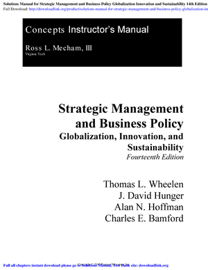 Solutions manual for strategic management and business policy