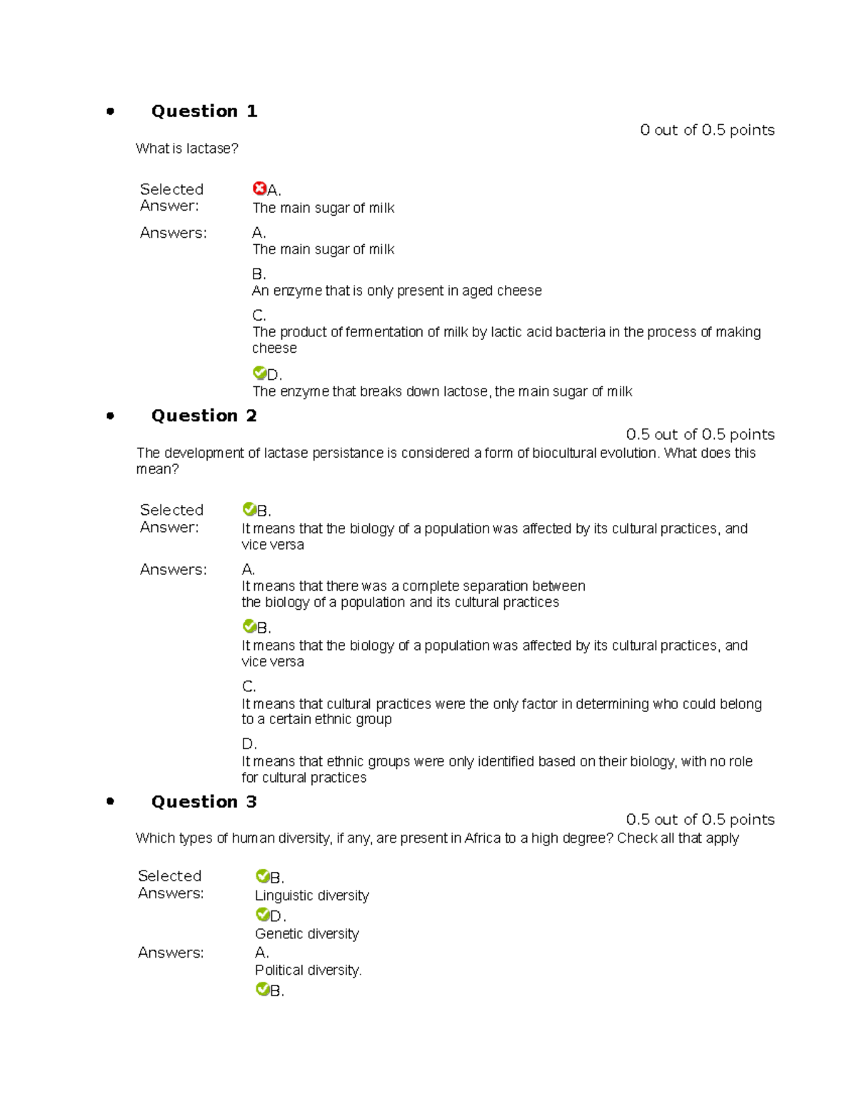 Quiz 4 - Quiz 4 - Question 1 0 out of 0 points What is lactase ...