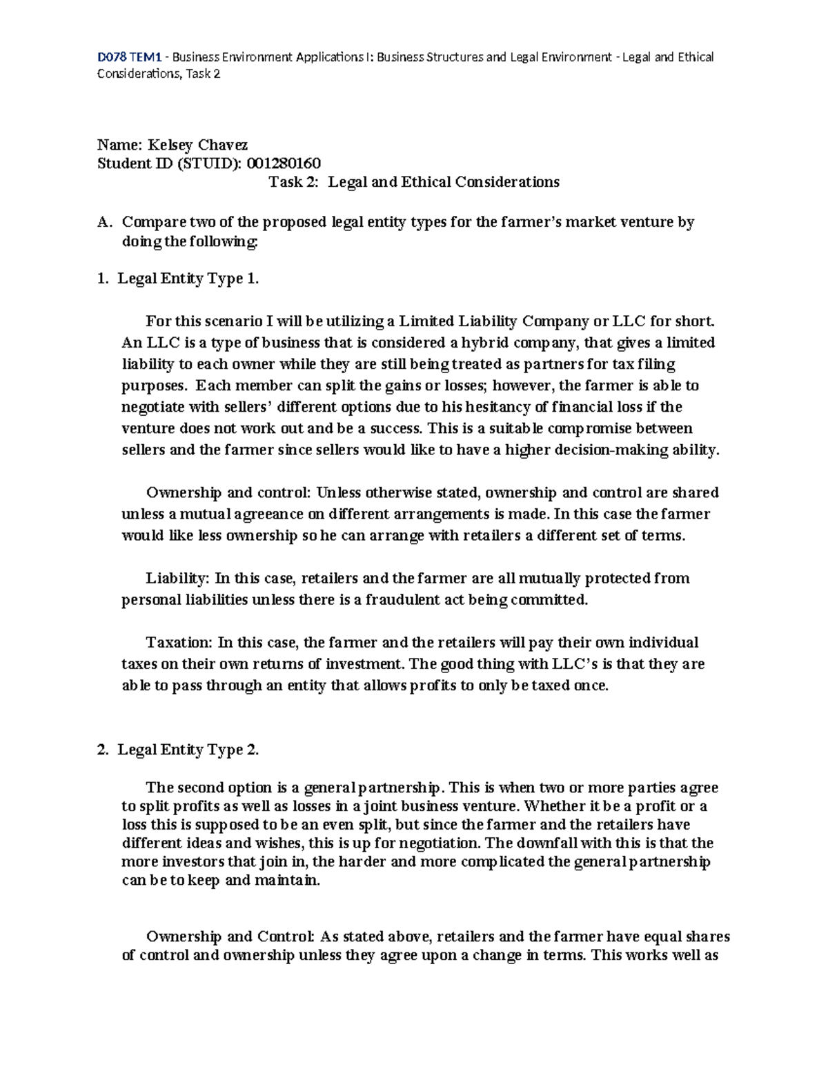 D078 - Task 2 TEMPLATE AND ESSAY - D078 TEM1 - Business Environment ...