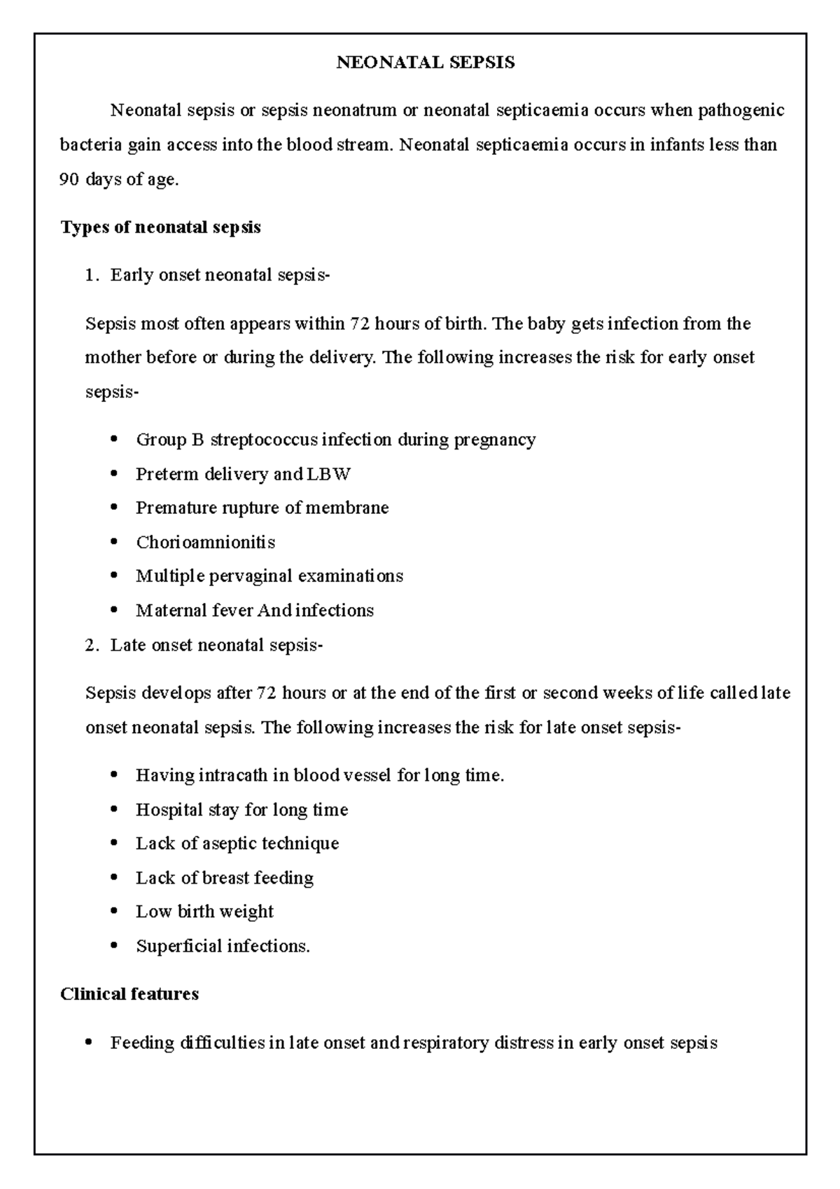 Neonatal Sepsis - NEONATAL SEPSIS Neonatal sepsis or sepsis neonatrum ...