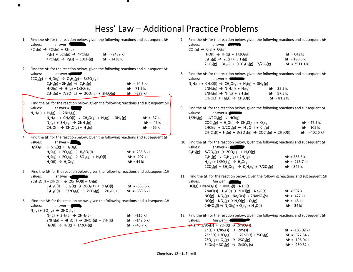 Hess Law Exercises Pdf