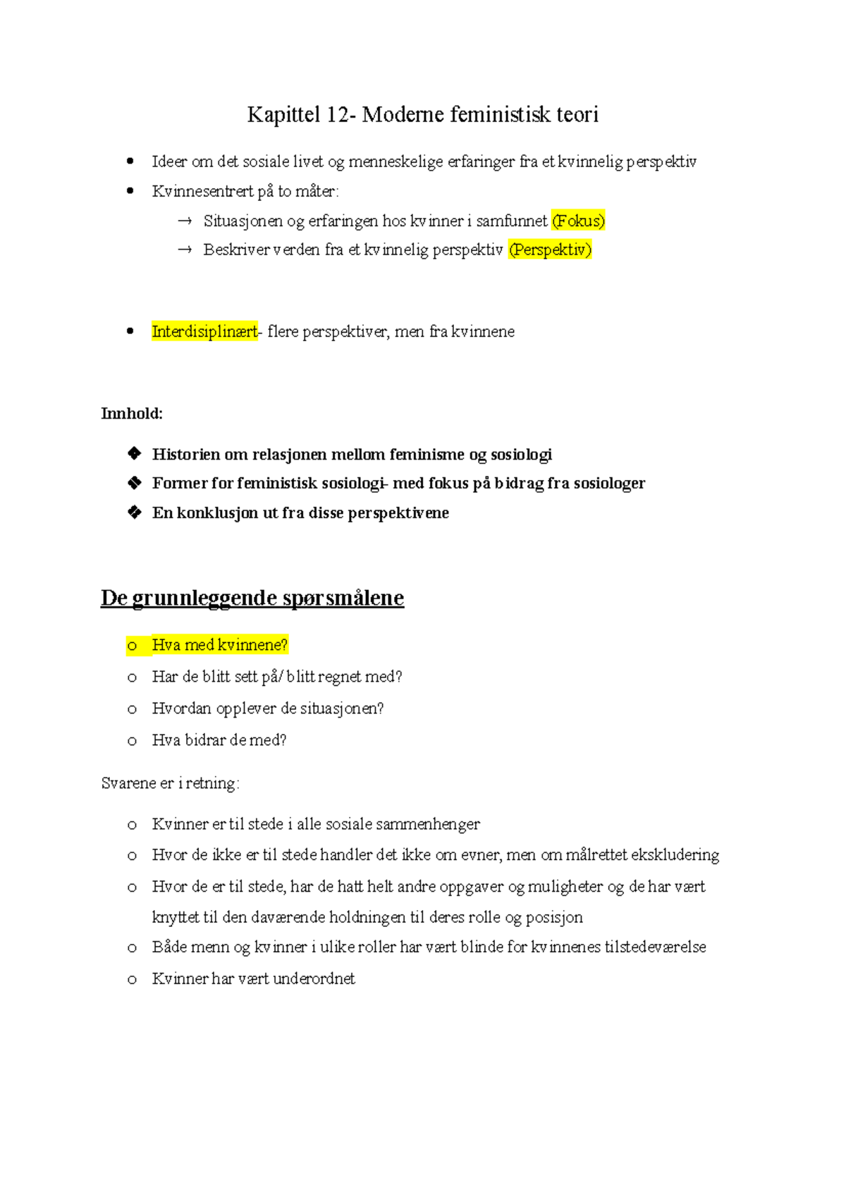 Kapittel 12. Feministisk teori - Kapittel 12- Moderne feministisk teori ...