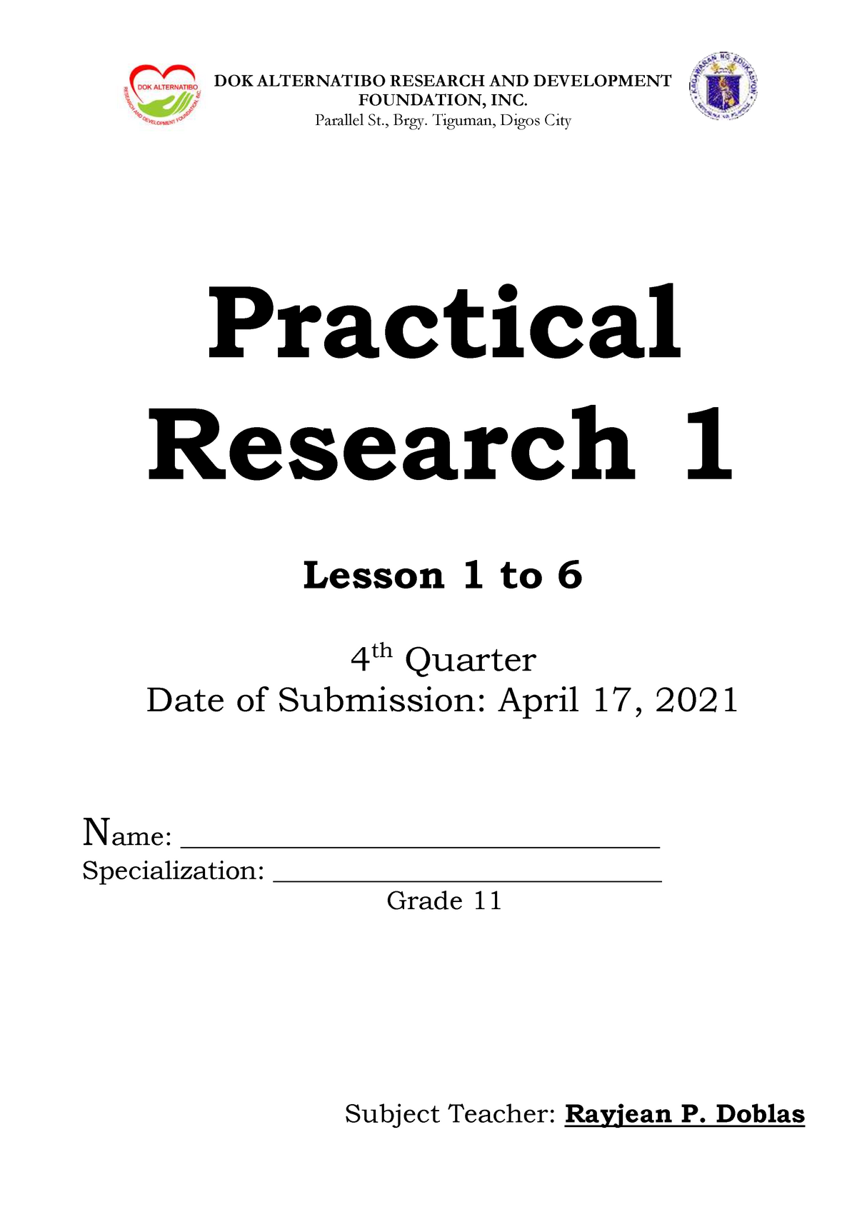 4as lesson plan in practical research 1