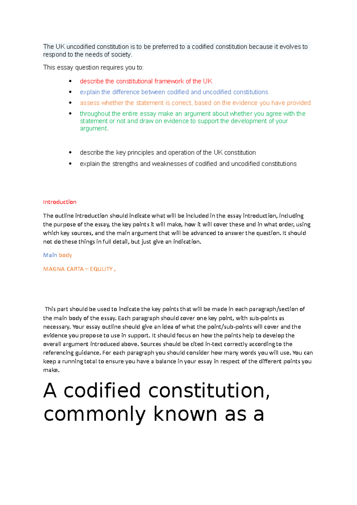 codified constitution in the uk essay